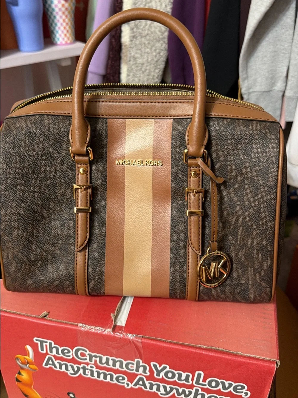 Michael Kors Brown Signature Stripe Satchel
